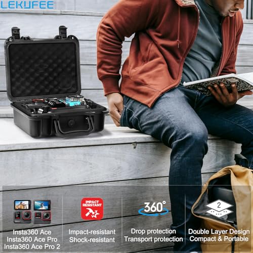 Lekufee Waterproof Hard Case Compatible with Insta360 Ace Pro/Insta360 Ace/Action Camera/Vlogging Camera/Live Streaming and Accessories(Case Only)