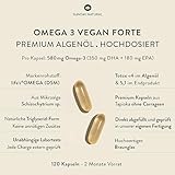 SUNDAY NATURAL® Omega 3 Vegan Forte - 120 Softgel Kapseln - 2.000 mg Algenöl pro Tagesdosis: 700 mg DHA + 360 mg EPA - Omega 3 Kapseln - Laborgeprüft