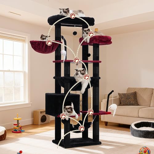Image of Gitelsnour Cat Tree, 63'' Cat Tower for Large Cats, Big Hammock GCT020BR