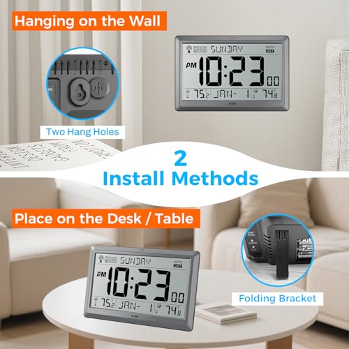 HODIK Atomic Wall Clock with Indoor Outdoor Temp, Digital Clocks(Silver) - Image 4