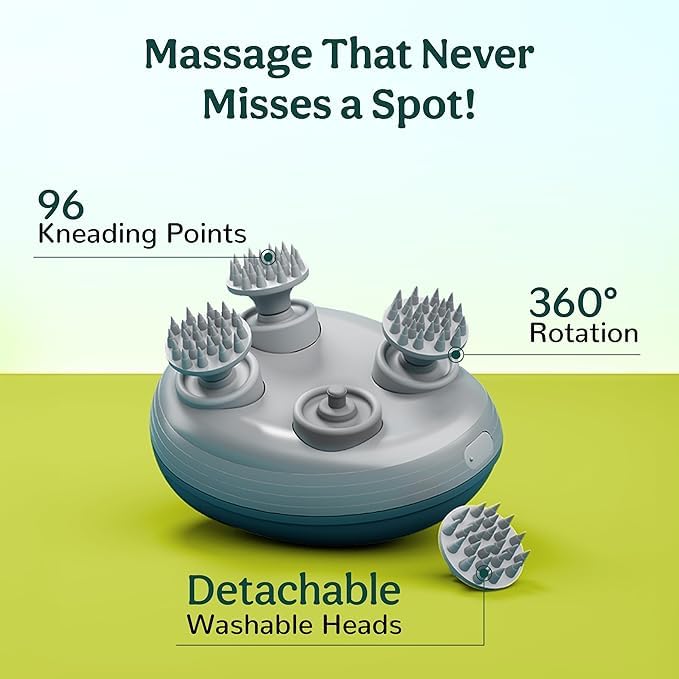 Image of Electric Scalp Massager, Electric Scalp Massager for Men Women, Handheld Cat Dog Pet Head Massager with 4 Massage Heads, 3 Speeds, Waterproof Massager for Soothing Muscles Joints, Hair Growth, Stress Relief