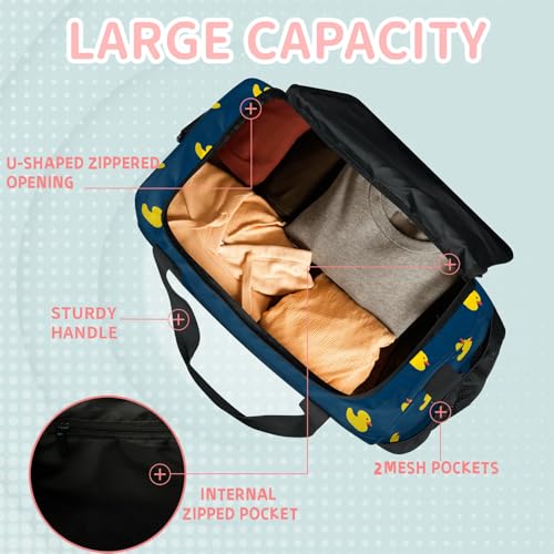 Yellow Duck Cute Travel Duffle Bag - Waterproof weekend luggage bag, men's sports and fitness bag, delivery hospital storage bag, overnight luggage bag with pull rod cover4