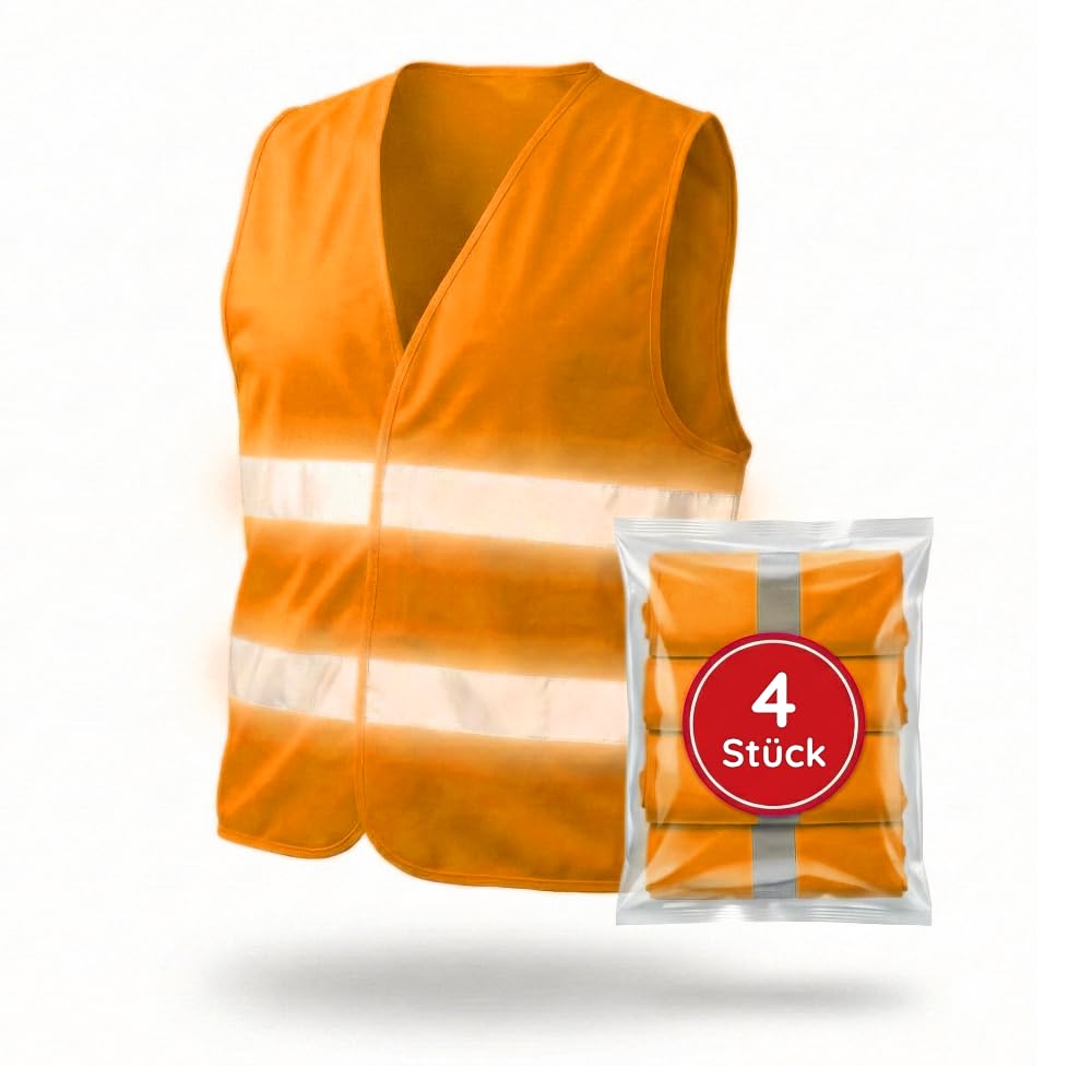 FLEXEO Warnwesten – Warnwesten EN ISO 20471, 4er Set, XXL, Orange