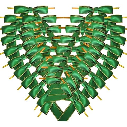 Micomon 50pcs 2-1/2" Metallic Gold Edge Ribbon Bows for Crafts Green Bows for Christmas Packing Decor Spring Holiday Decoration (2.5"-G.Green) Cover