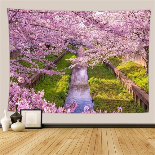 Hixingo Tapiz Decorativo Pared, Tapiz de Pared con Diseño de Impresión de Sakura, Murales Decorativos Pared Tapiz Pared, Decoración Festival para Dormitorio, Salón (150 * 200cm,Planta 2)