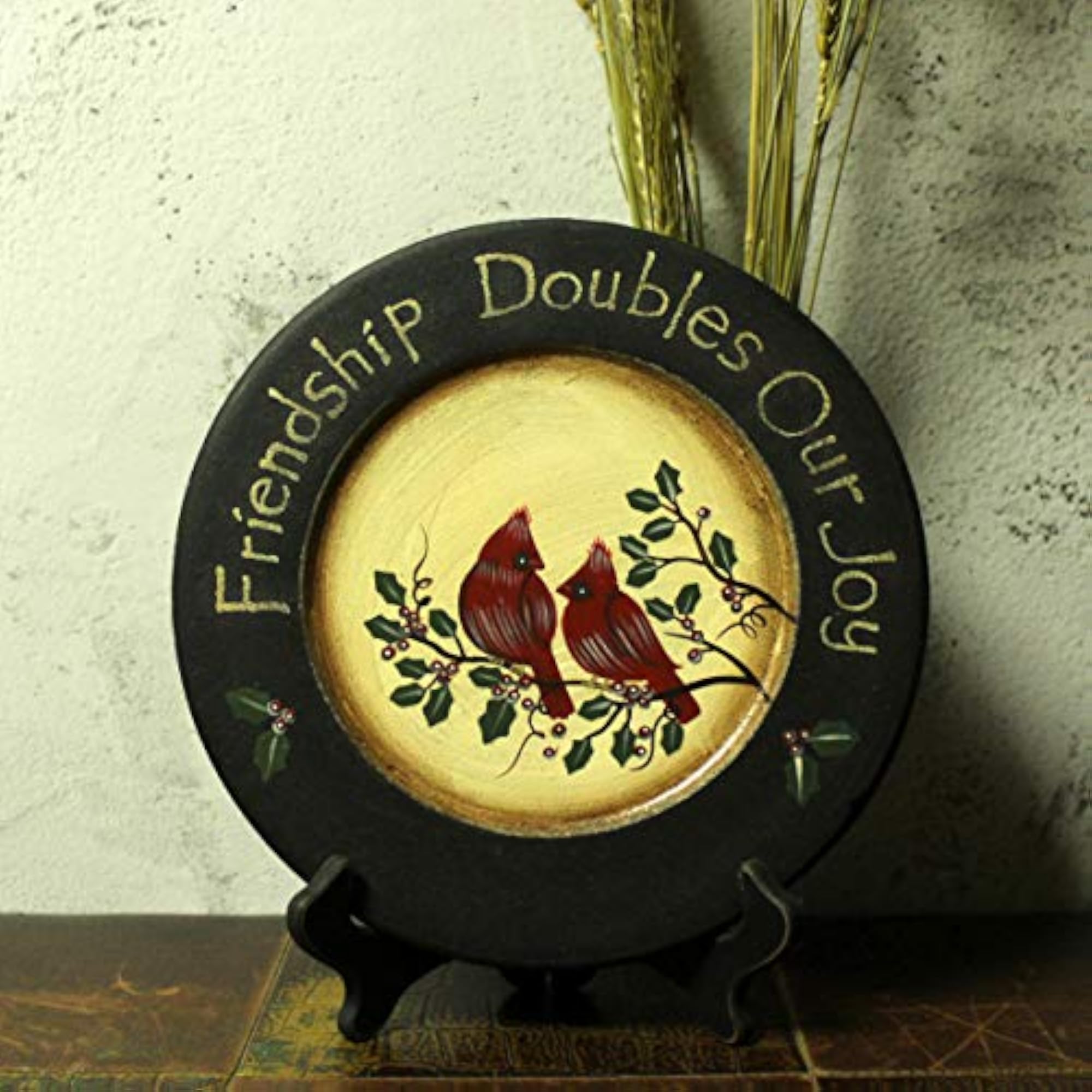 Hand Painted Red Birds Decorative Plate