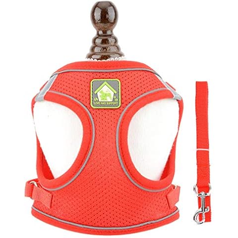 Ranphy Escape Proof Small Dog Harness and Lead Set Adjustable Puppy Cat Step in Mesh Vest No Pull 3M Reflective Solid Color Soft Breathable Pet Harnesses for Walking Outdoor Training Red L Cover