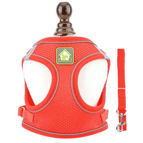 Ranphy Escape Proof Small Dog Harness and Lead Set Adjustable Puppy Cat Step in Mesh Vest No Pull 3M Reflective Solid Color Soft Breathable Pet Harnesses for Walking Outdoor Training Red S