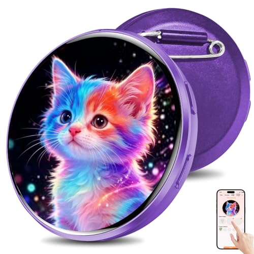 HD Touchscreen Digital Badge Pin with Sound Type-C Fast Charge Customizable Anime Style Wearable Smart Button for Cosplay Parties Fan Events and Fandoms- Purple
