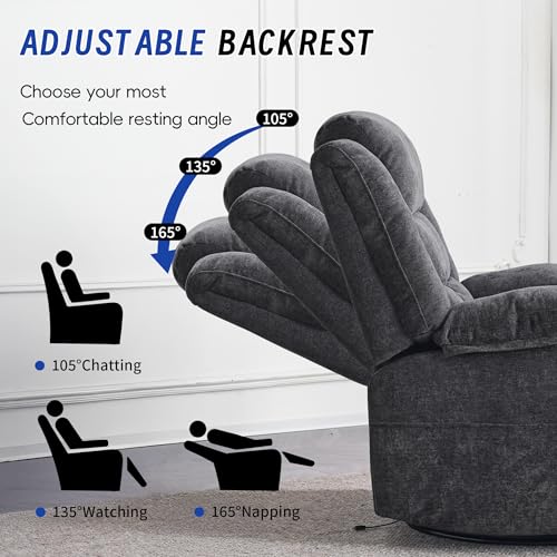 Image of Power Swivel Rocker Recliner Chair with Massage and Heat for Adults,Electric Glider Reclining Single Sofa Chair for Living Room,USB & Type-C Charging Ports, Infinite Position,Dark Gary
