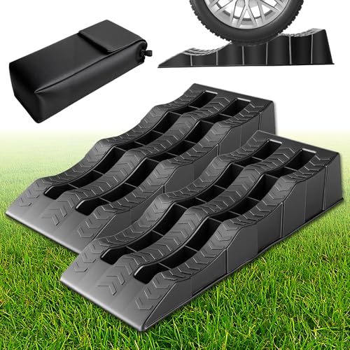 Rampas para Coches, 3 Niveles de Altura 4/7/10cm Calzos Autocaravana, 2 Unidades Rampa Coche, Camper Furgoneta Accesorios, Estabilizadores Camper, Cuñas Niveladores para Cualquier Superficie