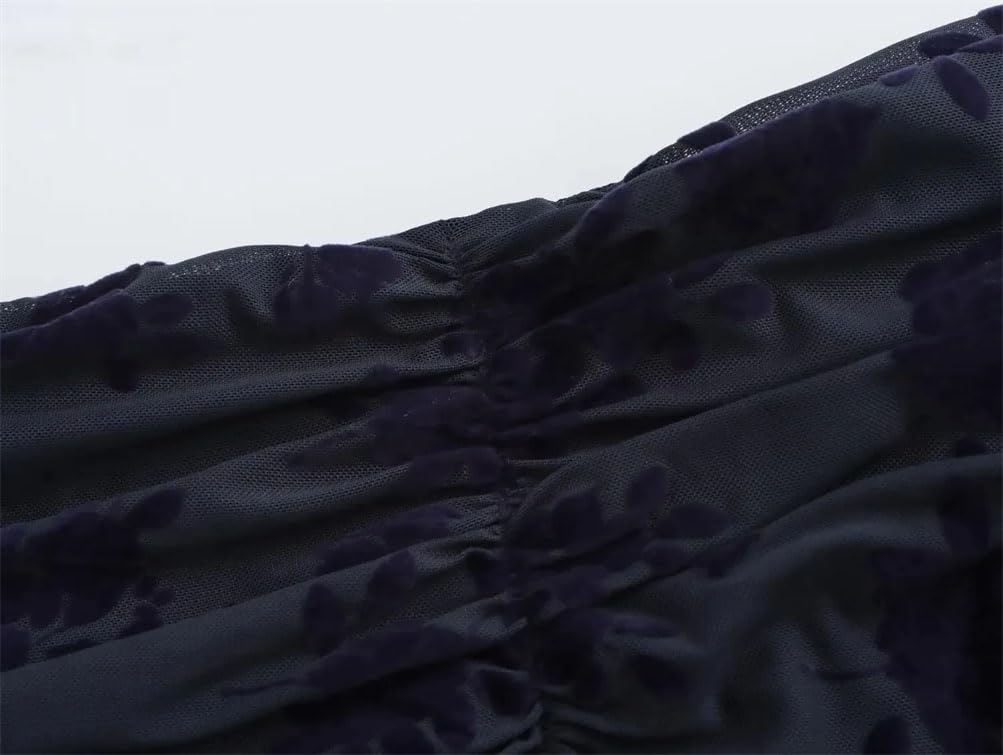 Damen-Midirock-Set aus Seiden-Mesh, gerüscht, bauchfreies Top, 2-teiliges Damen-Westen-Outfit