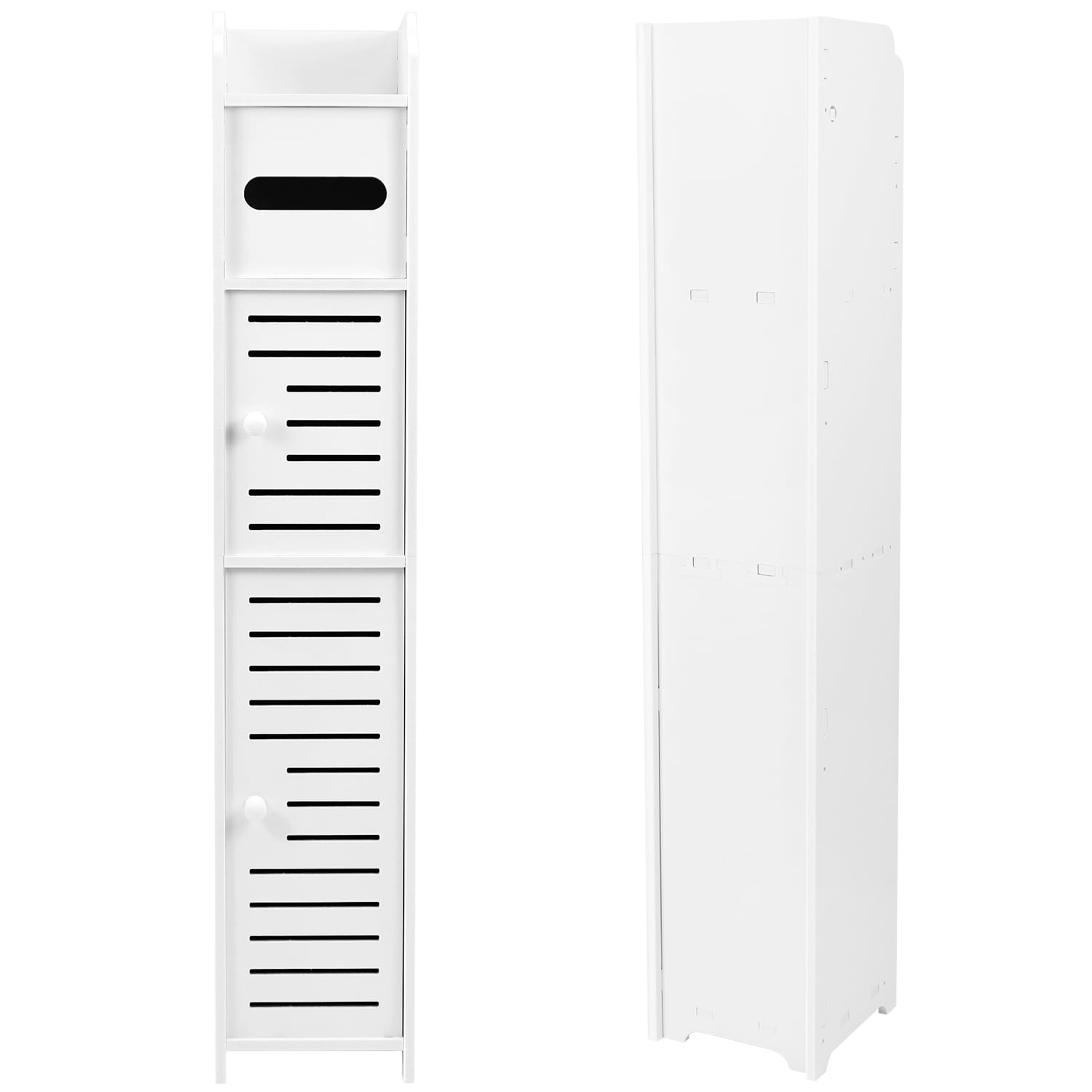 QWORK® Muebles Auxiliares de Baño, Armario de Baño, Mueble Baño Estrecho Portarrollos de Papel Higiénico Impermeables 14 x 15 x 80 cm