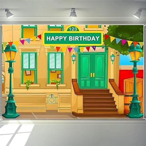 WCLXJJ Happy Birthday for Boys and Girls Photography Background Cartoon Street Theme Brick Wall Children's Baby Party Baby Shower Decoration Banner Props Vinyl 7x5 Feet