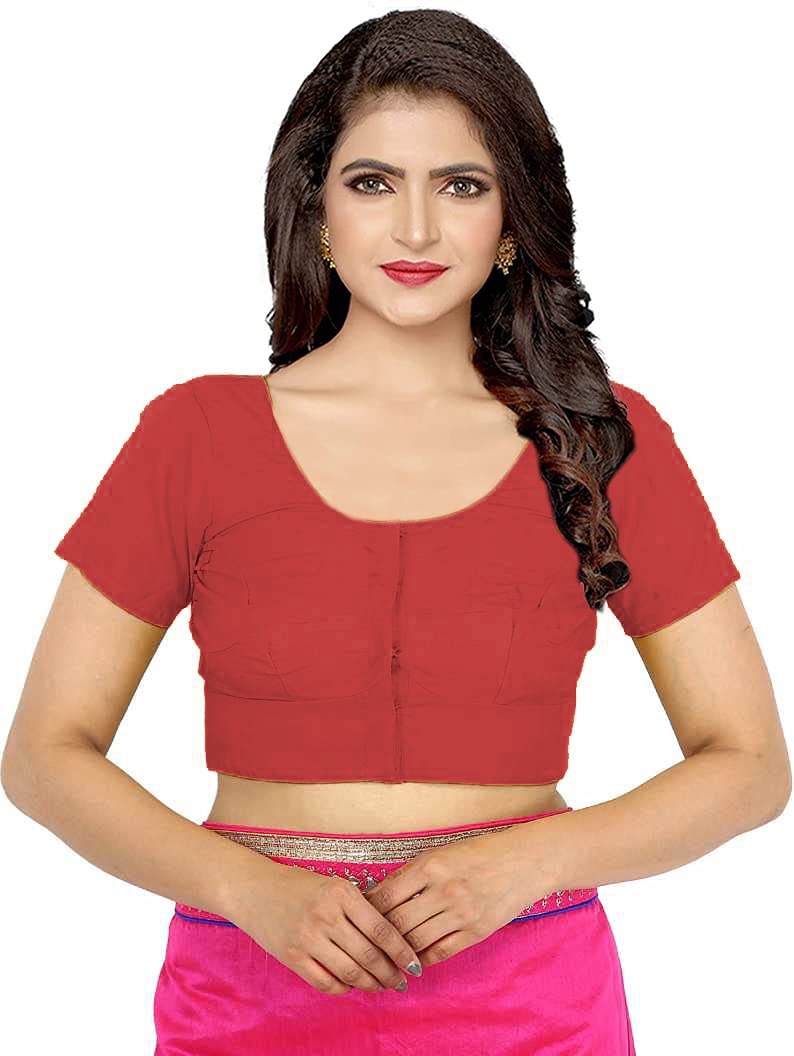 namita Women's Cotton Half Sleeve Blouse (U-Neck-Cotton-Blouse-Chestnut-36_Chestnut_36), Red-picture-41