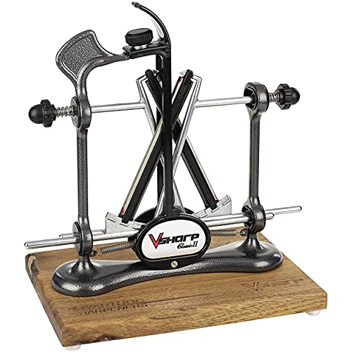 Warthog V-Sharp Classic II Elite – 325 Grit Diamond Rods, 3 Adjustable Angles – Knife Sharpeners for Knife Set – Steel Frame Construction, Comes with Wooden Base – Gunmetal Grey