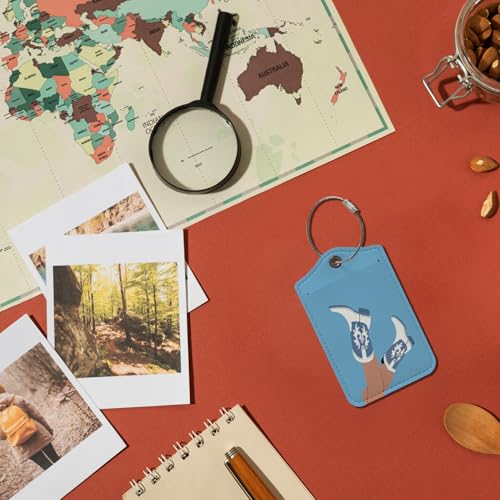 Western Luggage Tag, Preppy Blue Cowgirl Boots Luggage Tags for Suitcases, Teen Girls Cowgirl Gifts, Privacy Protection PU Leather Travel Name Tags Identifiers for Luggage3