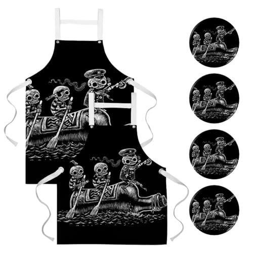 Lot de 2 tabliers de cuisine squelettes de marins flottants pour restauration et cuisine de maison