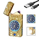 GADATOP ドラゴンライター プラズマライター 電気アークライター USBライター 多機能ライター 風防ライター ファッションライター 金属ライター ルミナスリアルウォッチダイヤルLED照明 (ゴールド)