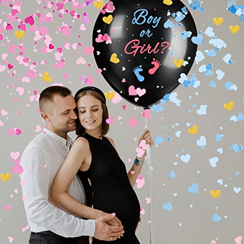 Joyypop PBPD-BBXBQQ2-FBA Gender Reveal Balloons, 2 Pack 36 Inch Black Boy Or Girl Balloon With Pink And Blue Heart-Shaped Confetti For Gender Reveal Party Decorations thumb #4