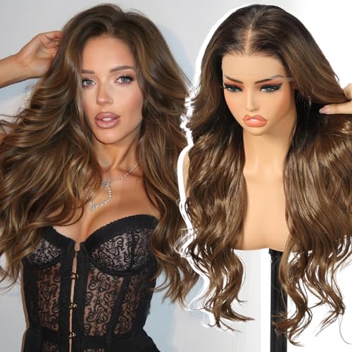 KOME Ombre Brown Synthetic Lace Front Wig,13×6 Curly Glueless Wigs