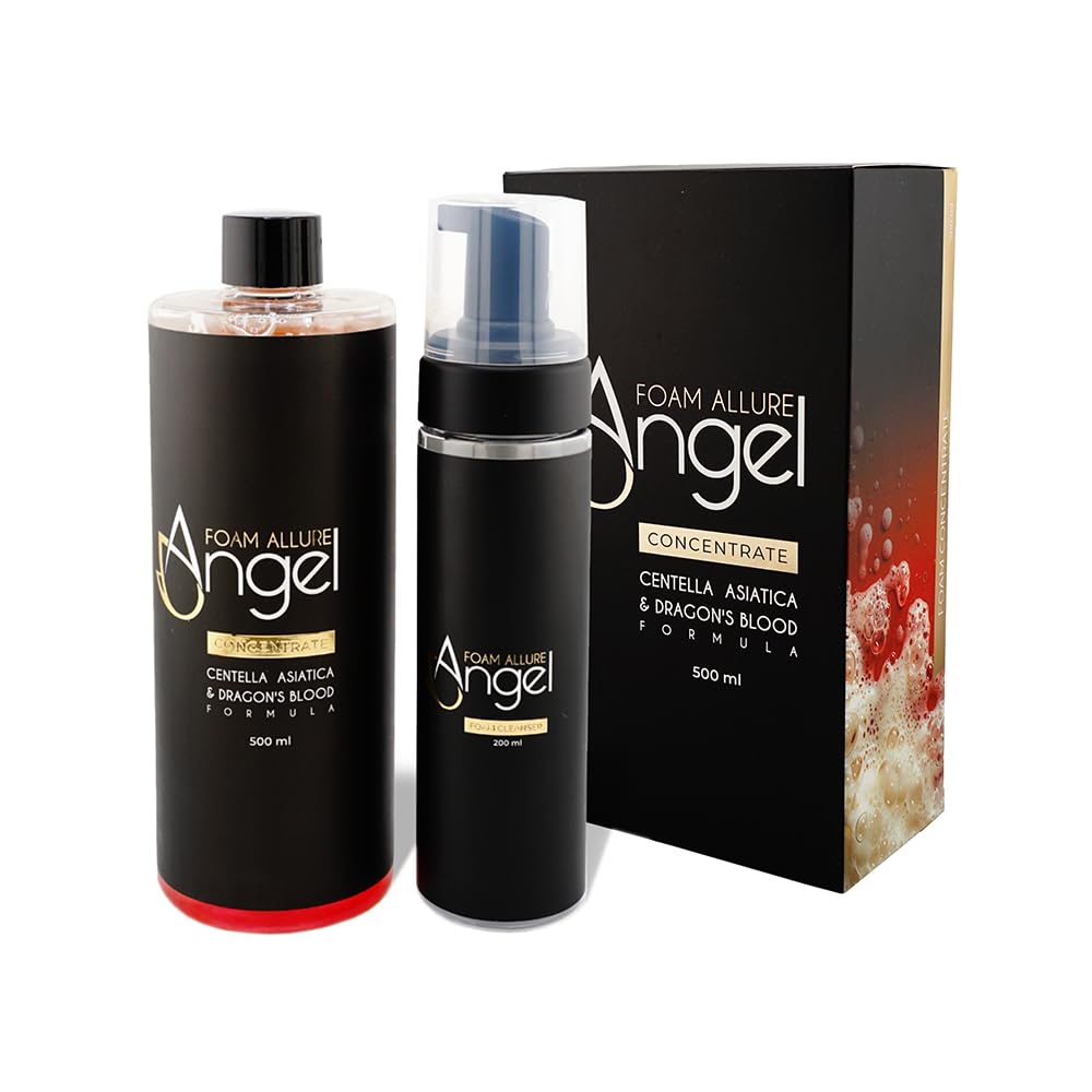 Ultra Concentrate Angel Foam Allure 500ml for Tattoo Artists | Studio Formula Creates 1+ Gallon of Foaming Cleanser | Dragon’s Blood, Centella, Aloe & Manuka | Includes Mixing Foam Bottle