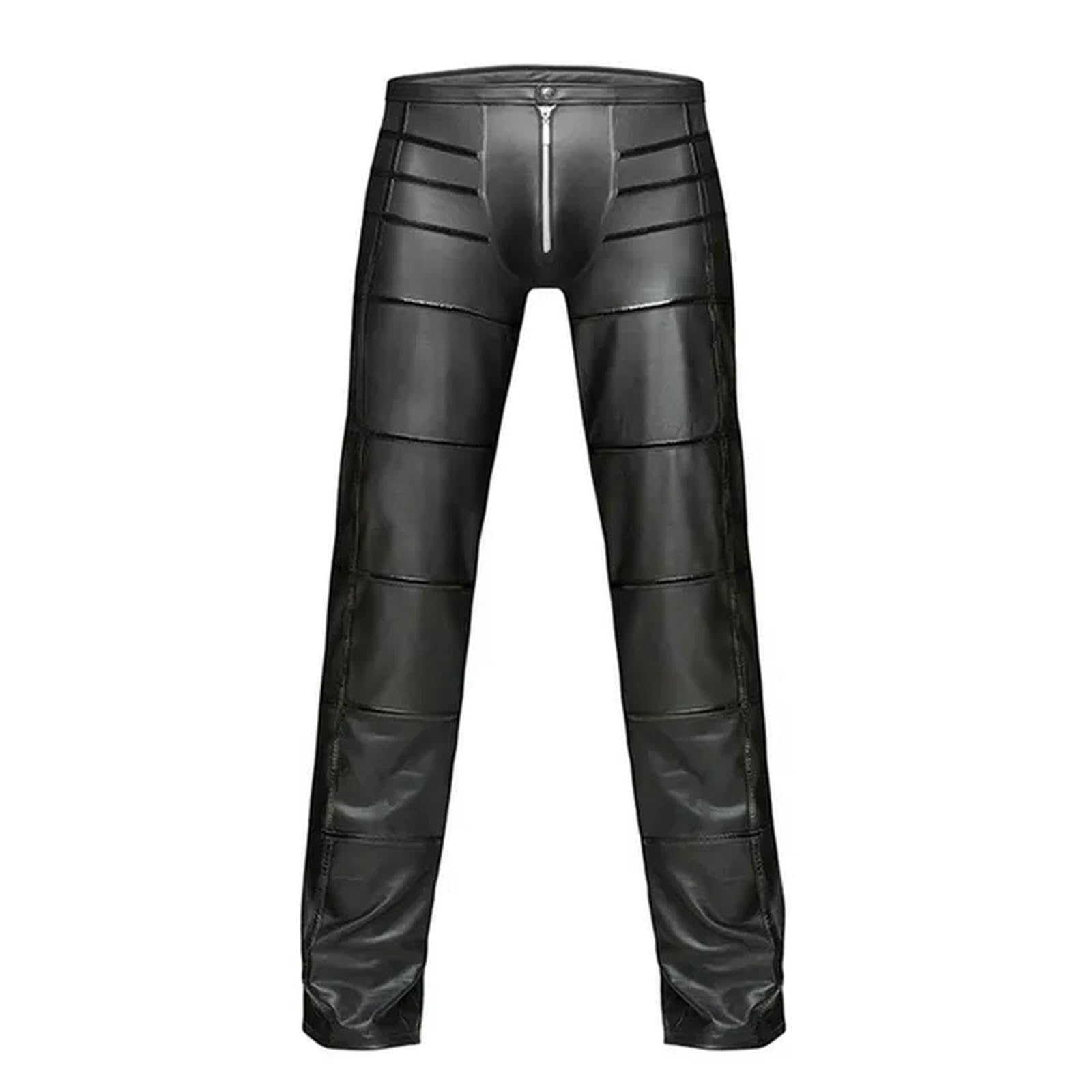 ARESU Plus Size Men's Faux Leather Pants Sexy Lingerie Fetish Hot Legging Nightclub PU Latex Male Tight Trousers-Black-M