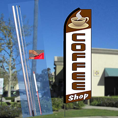 Coffee Shop (Cup) Flutter Feather Banner Flag Kit (Flag, Pole, & Ground Mt) #TOP9