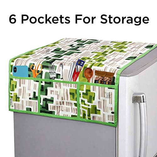 Image of Polyester 3-Layered Fridge Top Cover /Refrigerator Cover with Utility Pockets and Set of 4 Pc Fridge Mats (Color-Green, Size-39x21 Inch)