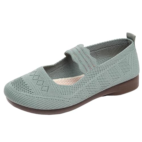 Wide Toe Box Flats Shoes Women Ballet Round Toe Slip On Knit Ballet Flats Mary Jane Dress Flat Women's Wide Width Comfortable Casual Low Wedge Ballerina Walking Shoes with Strap