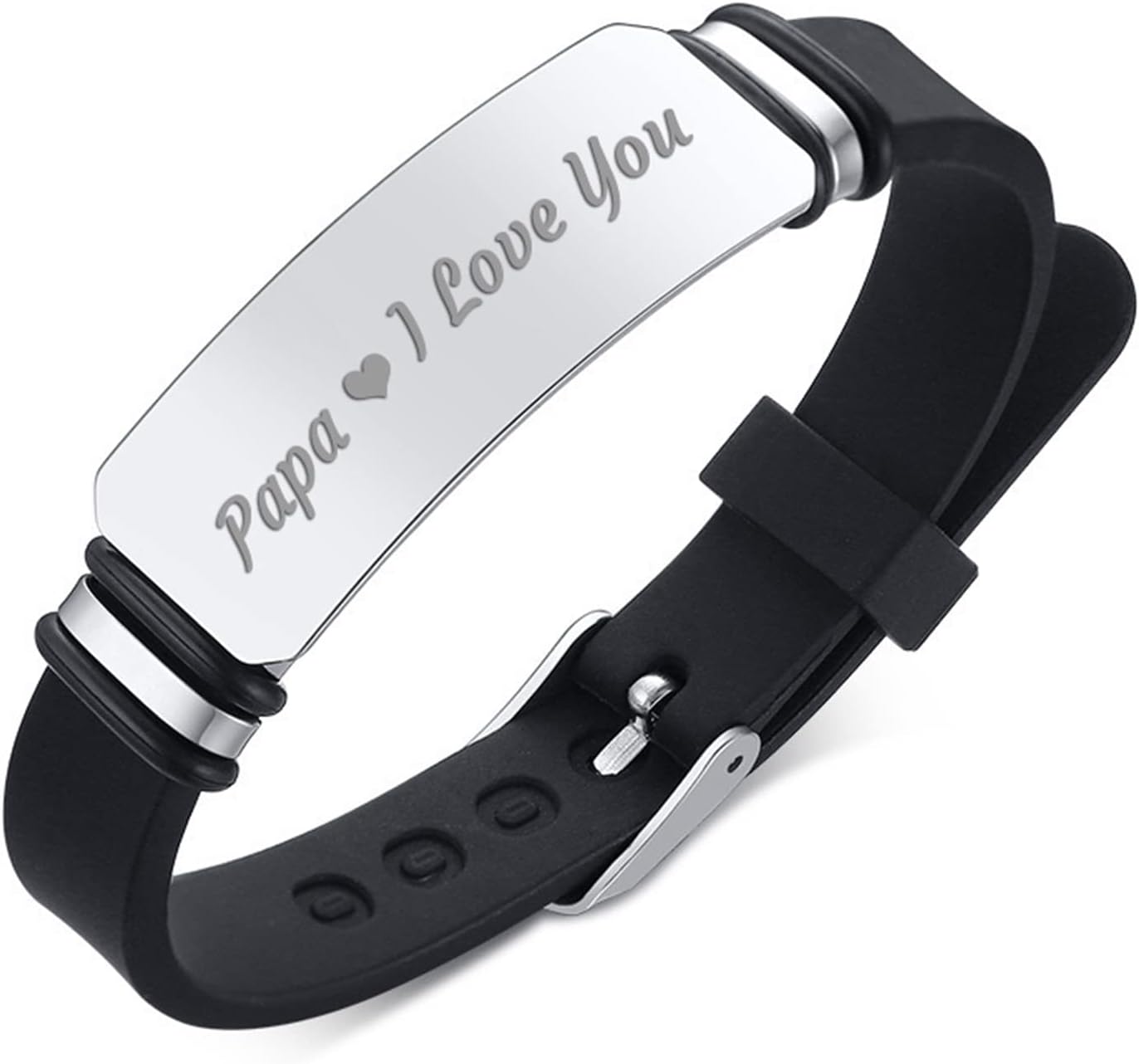 Daesar Mens Bangle Bracelets Stainless Steel Silicone Dog Tag Engraved Papa I Love You Heart Bracelet Bangle ID Bracelet for Father Gift