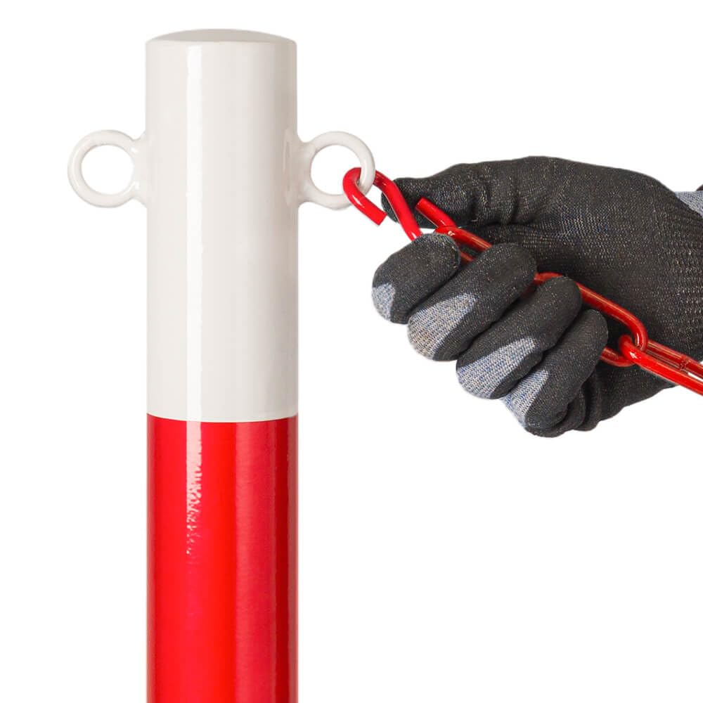 ROBUSTO Kettenpfosten-Set STAHL, rot/w, Ø 6 cm, 100 cm, Art.-Nr. 37137 | Kettenpfosten | Absperrpfosten | Absperrkette
