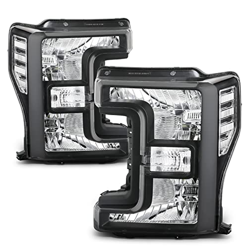 M-AUTO Headlights Assembly Compatible with 2017-2019 Ford F250 F350 F450 F550 Super Duty Driver and Passenger Side Black Housing Clear Lens OE Style HC3Z13008D HC3Z13008DCP HC3Z13008A HC3Z13008ACP