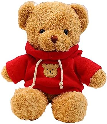 Souriant Teddy Bear, Soft Plush Stuffed Animal with red Hoodie, Good Children, Toy 12‘’