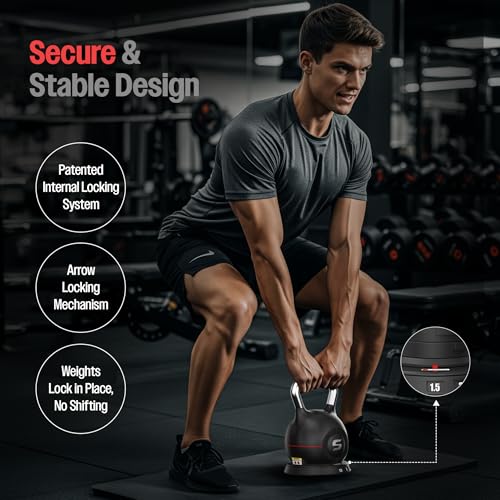 Image of Sparnod Fitness SK-12 Adjustable Kettlebell 10kg - 7-in-1 Adjustable Weight System, One-Hand Adjustment Ergonomic Grip, Steel & ABS Build Safe, Compact Full-Body Workouts (Black, 10Kgs, Set of 1)