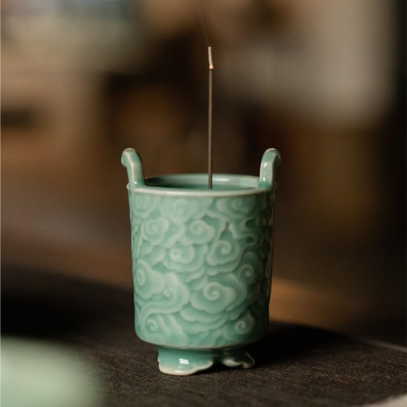 WHZHDMA Incense Holder Vintage Celadon Incense Home Double Ear Small Incense Burner Tea Ceremony Tea Table Ornaments Incense Burner Waterfall