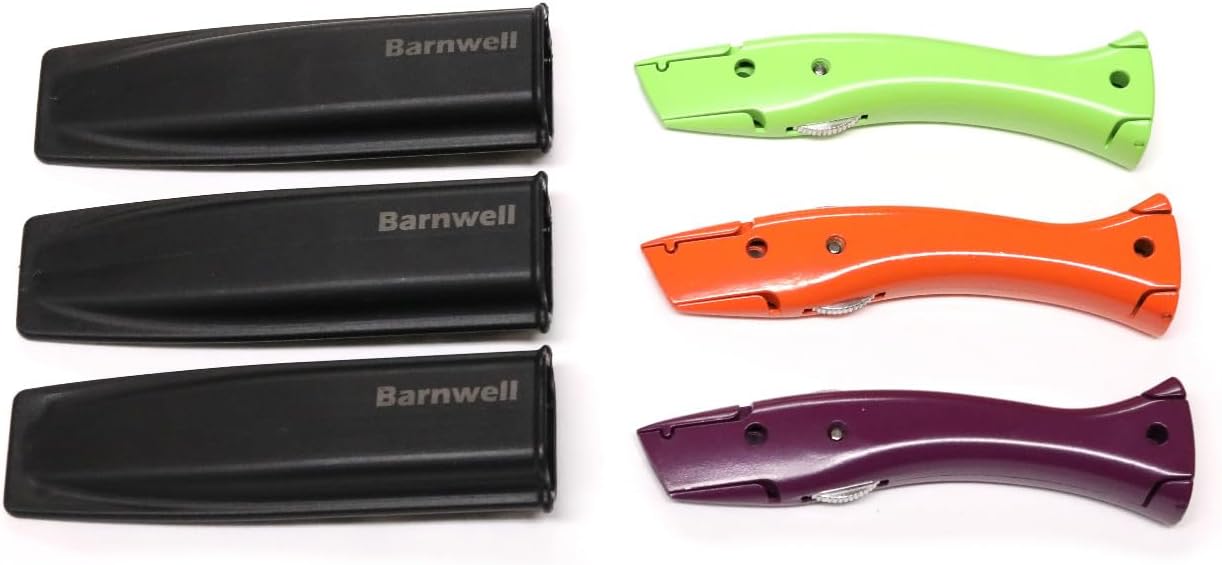 Barnwell Set of 3 Green, Orange, Purple Stingray Carpet Fitters Work Trimming Fixed Knives Knife and Holster NO Blades