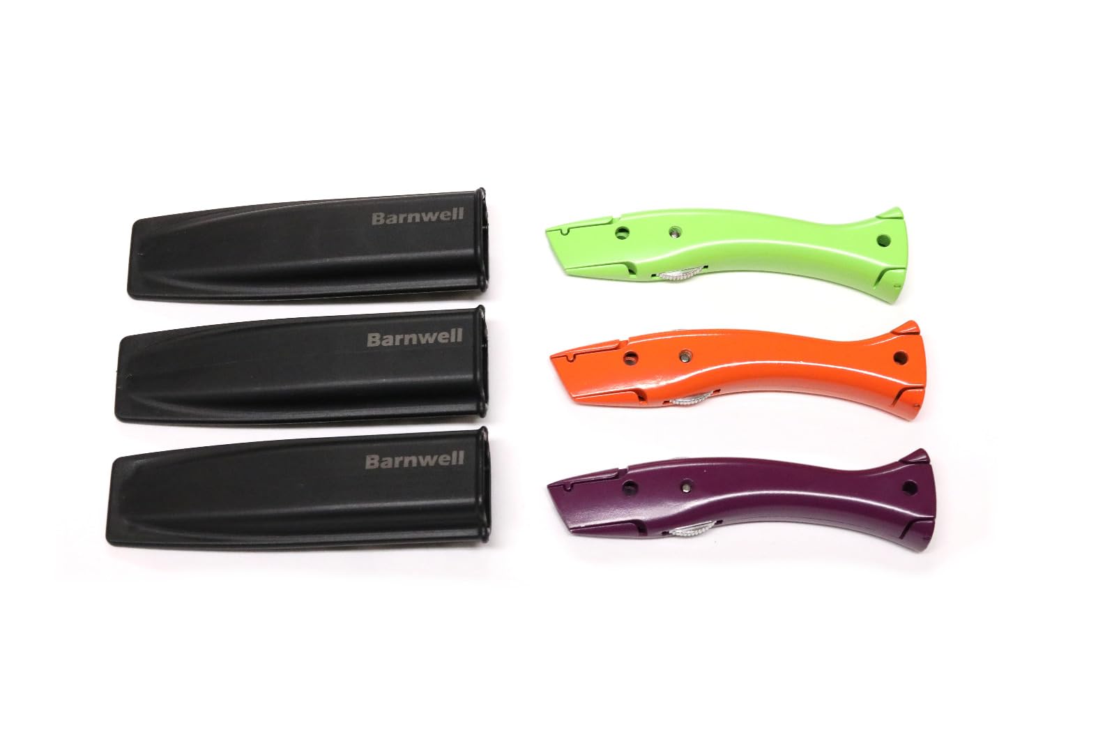 Barnwell Set of 3 Green, Orange, Purple Stingray Carpet Fitters Work Trimming Fixed Knives Knife and Holster NO Blades