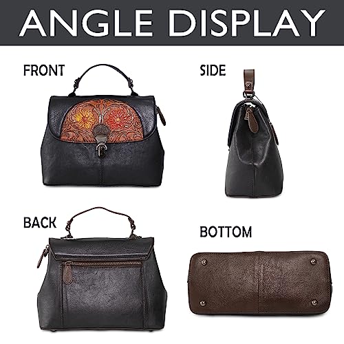 Image of Genuine Leather Satchel for Women Top Handle Bags Handmade Purse Vintage Embossed Leather Crossbody Handbags Hobo Bag