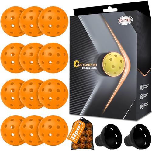 LUCYLANKER Outdoor Pickleball Balls 40 Holes Pickleballs for Sport Outdoor Play High Bounce & Durable Pickleball Balls Outside for All Style Pickleball Paddle & Court (Orange 12 Pack)