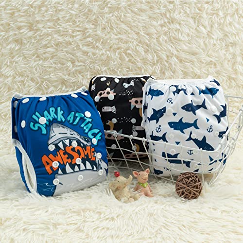Image of ALVABABY Large Swim Diapers Baby & Toddler Snap One Size Reusable Adjustable Baby Boy (Summer Vacation Large 3ZSWY16