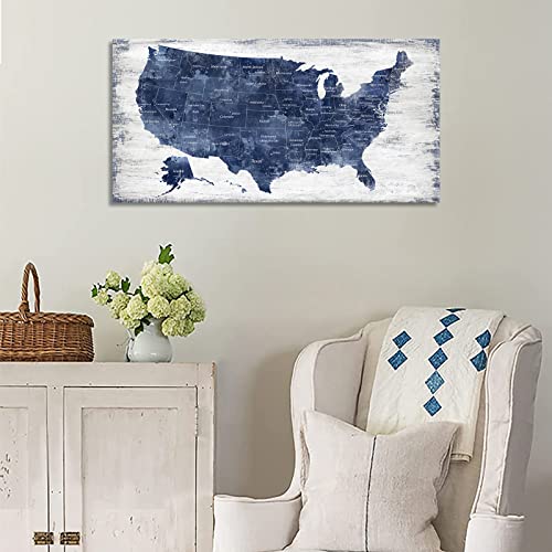 Image of Canvas Wall Art: Vintage America Map, USA Map Canvas Pictures Prints for Bedroom Office Kitchen Living Room Home Decor Framed Artwork Ready to Hang 20 inchx 40 inch