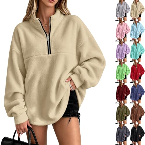 Rikbuig Beige Womens 1/4 Zip Pullover Fleece Oversized Half Zip Sweatshirt - image 1