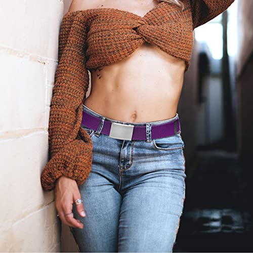 Canvas Web Belt Fully Adjustable Cut To Fit Golf Belt Flip Top Silver Buckle - Black & Dark Purple (2 Pack) #TOP2