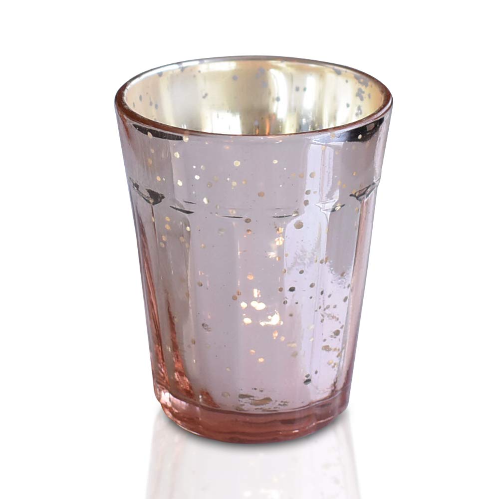 Luna Bazaar Vintage Mercury Glass Vase and Candle Holder for Tea Lights or Votive Candles (3.25-Inch, Katelyn Design, Column Motif, Rose Gold Pink, Single) - Wedding Centerpiece, Party and Home Decor