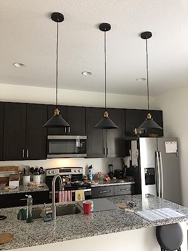 Anuomy 1 Pack Battery Operated Pendant Light With Remote,Indoor Black No Wiring Ceiling Hanging Lamp,Vintage Wireless Pendant Lighting Chandelier Fixture thumb #1