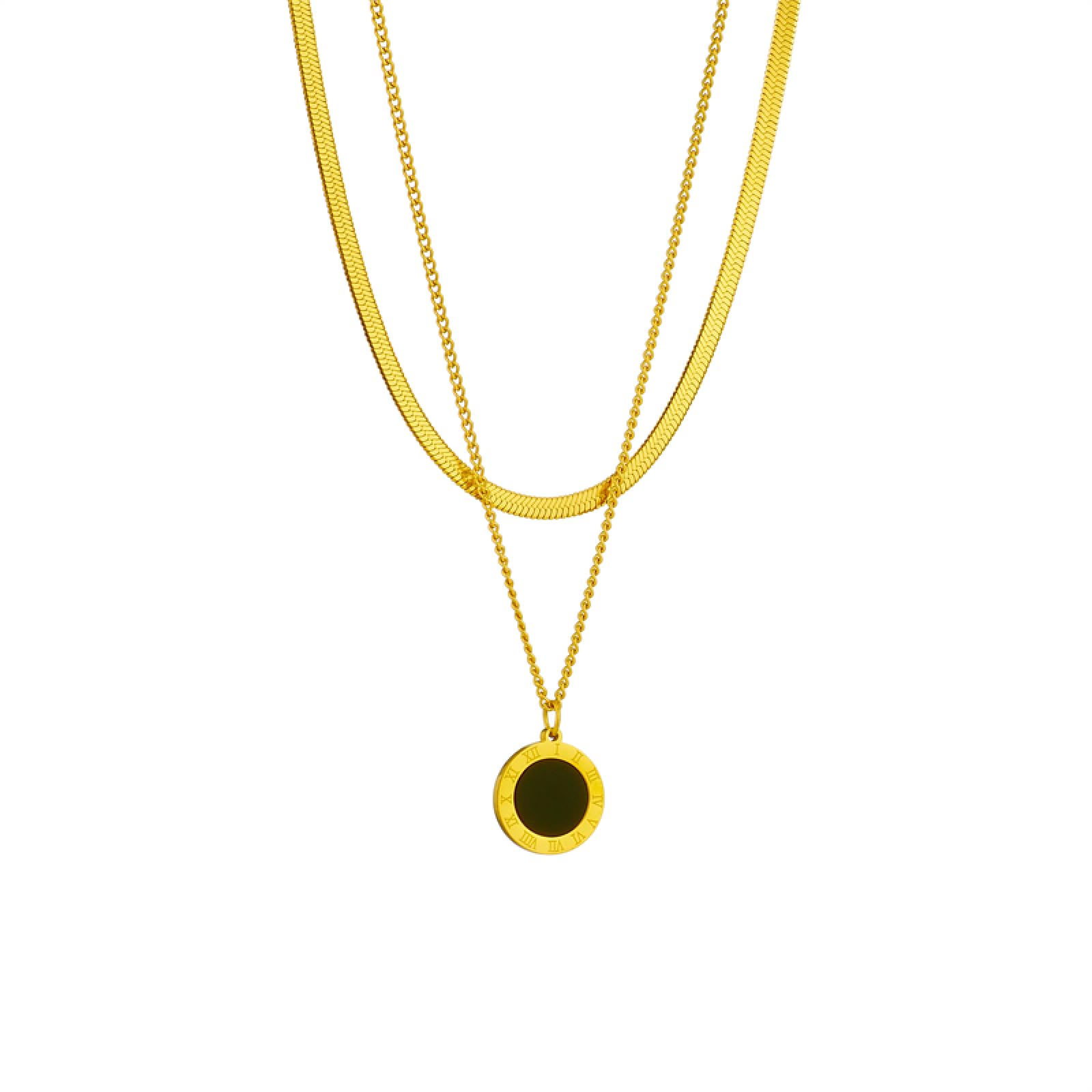 Collier 2 chaînes avec pendentif cadran romain géométrique - 6