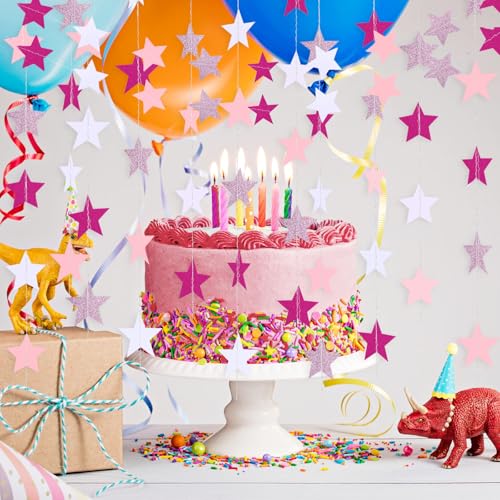 Image of Patelai Glitter Star Garland Banner 2026 Graduation Decor 130 Feet Star Hanging Banner Twinkle Backdrop for Party Birthday Classroom Wedding Supplies(Pink,Rose Red,White)