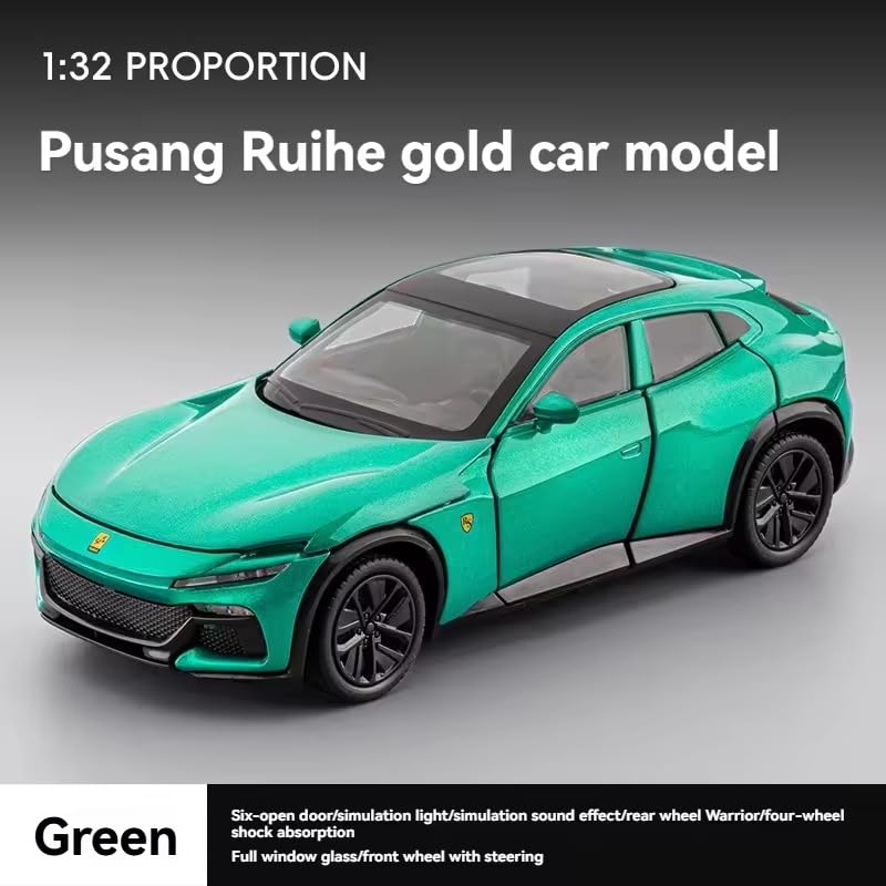 Image of FEXXA 1:32 Scale Ferrari Purosangue SUV Die-Cast Metal Car with Sport car Openable Doors Light and Sound,Pull Back Function Indoor Outdoor Toy for Kids (1.32 Scale-Green)