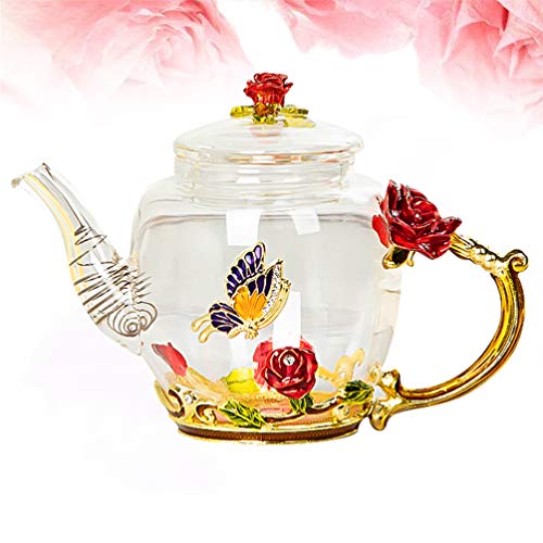 Chaleira de vidro elegante Cabilock com estampa de flores coloridas e padrão de chá com tampa floral